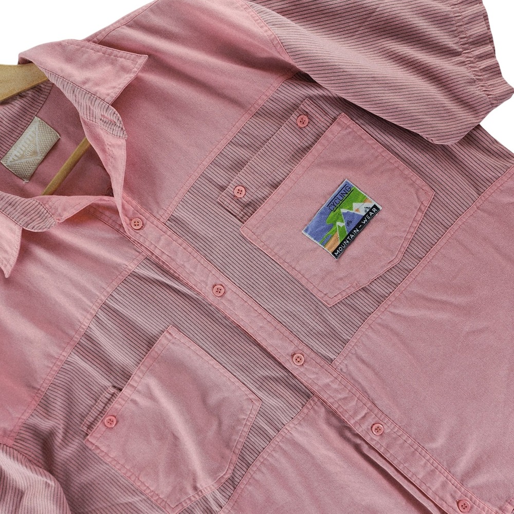 Vintage Astra Mens Pink Striped Shirt Cycling Mountain Wear Colorblock Oversized